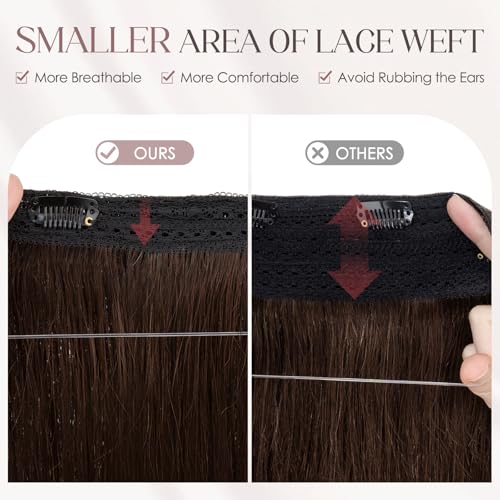 MY-LADY Halo Hair Extensions Real Human Hair for Women Dark Brown Clip in Remy Hairpiece with Adjustable Invisible Wire 20 Inch 70G