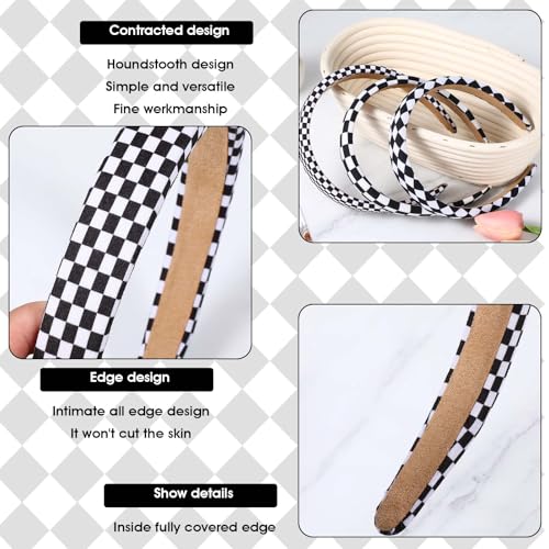 TIESOME 3Pcs Checkered Headbands, Black and White Checkered Headbands Buffalo Plaid Headband for Women Sponge Puffy Gingham Head Bands for Women Christmas Party Hair Accessories