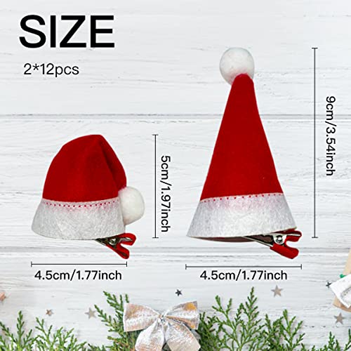 24Pcs Santa Hat Clips - Mini Santa Hat Hair Clips for Christmas Party - Red - Women, Girls & Kids