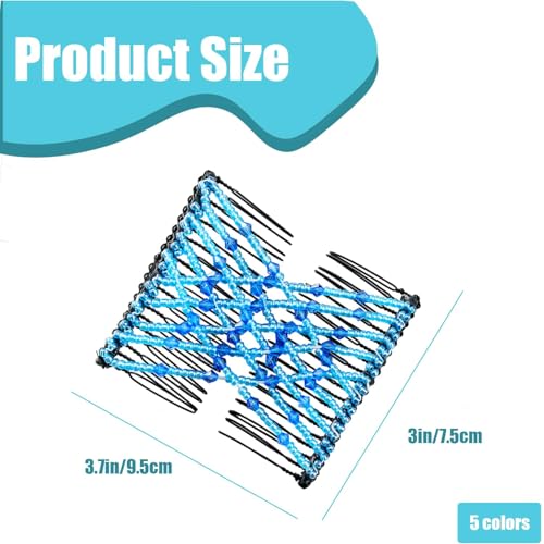 5 Pieces Magic Hair Comb Stretchy Double Comb Elastic Beaded Hair Clips for Women Girls Vintage Hairstyle Multipurpose Hair Accessories (Black, Brown, White, Pink,Blue)