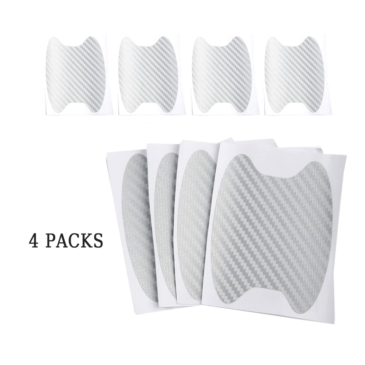4PCS Carbon Fiber Anti-Scratches Car Door Cup Protector, Non-Marking Auto Door Handle Protective Film, Universal for Most Car Handles (Silver/4PCS)
