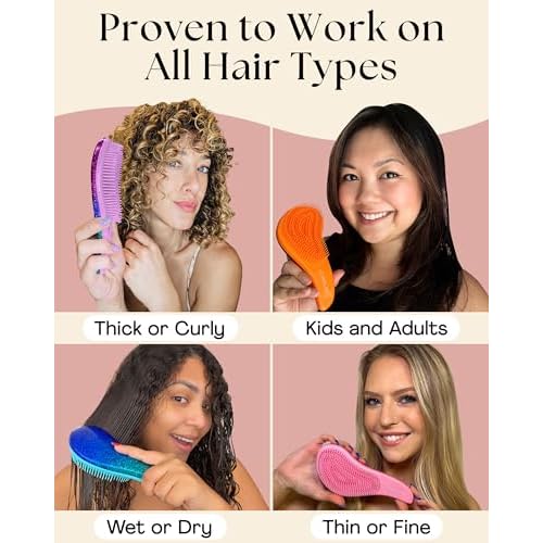 Lily England Detangler Hair Brush for Curly, Thick, Straight & Natural Hair - Gentle Detangling Brush for Women, Kids & Toddlers with Flexible Bristles - Smooth Hairbrush for Wet & Dry Hair, Ombre