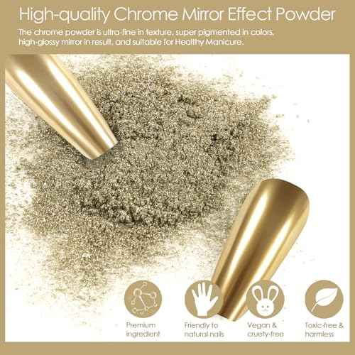 Allstarry Chrome Nail Powder Champagne Gold Metallic Mirror Effect Dust Glitter Glazed Manicure Decoration Reflective Pigment for Gel Polish Nail Art Decoration Resin Craft, Festivals