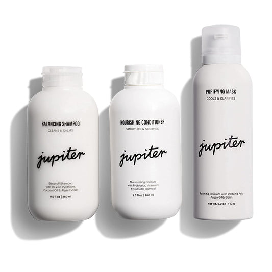 Jupiter Balancing Shampoo, Nourishing Conditioner & Volcanic Ash Scalp Mask Trio - For Dry, Oily, Itchy, Flaky Scalp - Color Safe & Sulfate Free - Vegan