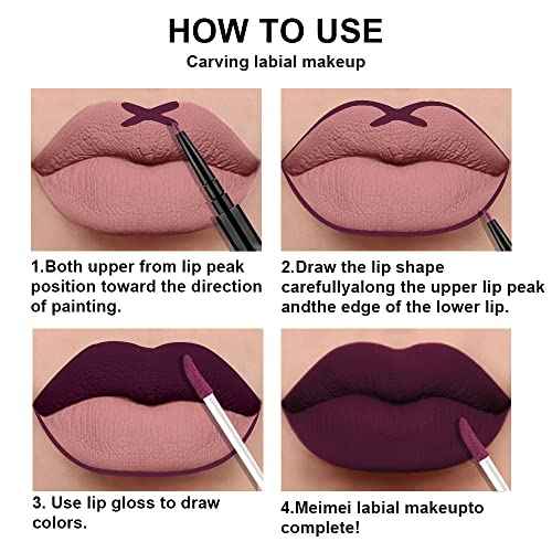 3Pcs 2 in 1 Dark Deep Red Purple Plum Black Cherry Lip Liner and Liquid Lipstick Stain Makeup Set for women, Long Lasting Smudge Proof Lip Tint Matte Finish Lip Gloss for All-Day Color Hold, Set11