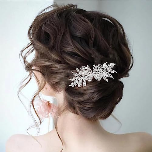 Foyte Crystal Wedding Hair Comb Rhinestone Bride headpiece Silver Butterfly hair piece Leaf Side Hair Combs for Women and Brides