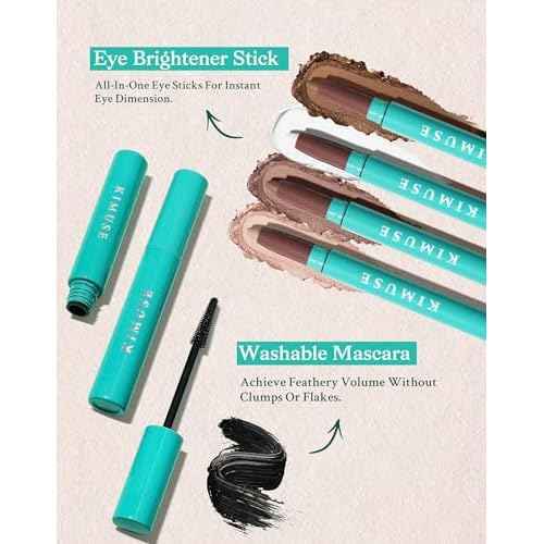 KIMUSE Eyeshadow Stick + Liquid Mascara Kit, Lightweight, Long Lasting, Crease-Proof, Smudge-Proof Eye Makeup Set