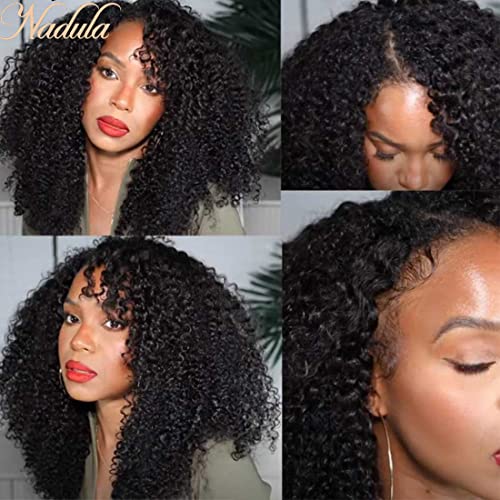 Nadula V Part Wig Kinky Curly Human Hair No Leave Out Glueless Upgraded U Part Wigs for Women,10A Malaysian Afro Curly V-part Wigs V Shape Clip in Half Wig Beginner Friendly 150% Density 14inch