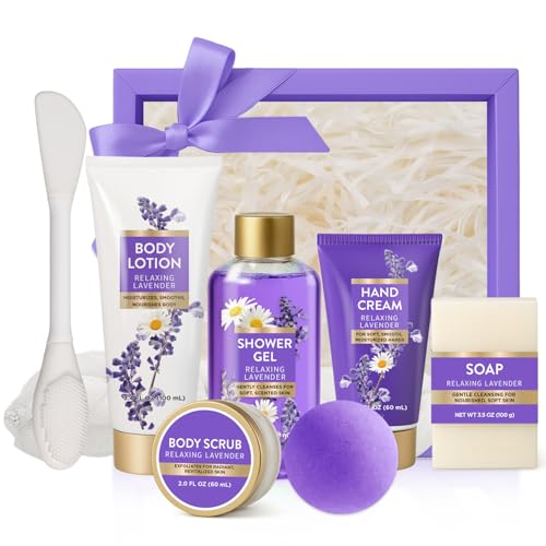 Gifts for Women, 8 piece Lavender Relaxing Spa Gifts Basket Women Care Package Get Well Soon Gifts, Bath Gift Baskets Set, Christmas Presents for Mom Her Wife Sister Grandma, Thinking of You Gifts
