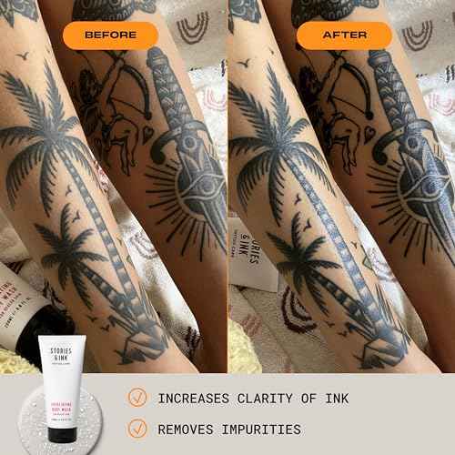Stories & Ink Tattoo Aftercare | EXFOLIATING BODY WASH - Body Scrub Removes Dead & Dull Skin, Brightens Healed Tattoos, 200 mL / 6.8 Fl Oz