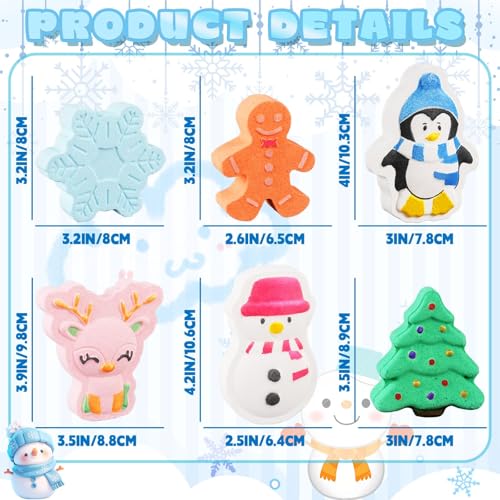 6 Pack Christmas Bath Bombs Gifts for Women, Xmas Tree Gingerbread Snowflake Bathbombs Set Bubble Bath Bombs, Unique Christmas Gifts for Adults Women Xmas Winter Birthday Party Favors