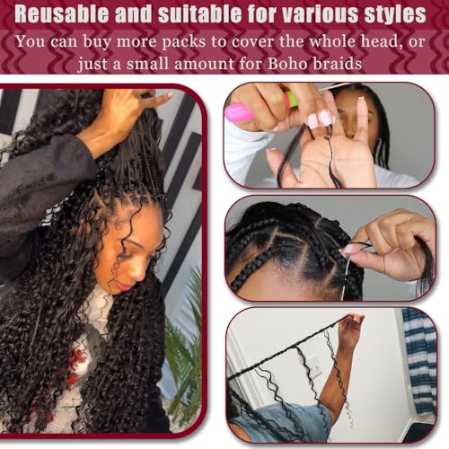 Human Crochet Hair for Black Women 22 Inch 50g Deep wave Crochet Human Hair Bundles Pre-Separated Feather Crochet Human Hair Deep Wavy Invisible Crochet Hair Extensions 40 Strands Natural Black