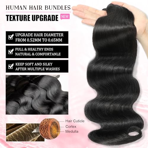 DMKEEP 12A Human Hair Bundles 18 20 22 Inch Body Wave Bundles Human Hair 100% Unprocessed Brazilian Raw Virgin Hair 3 Pcs Quick Weave Human Hair Extensions Natural Color
