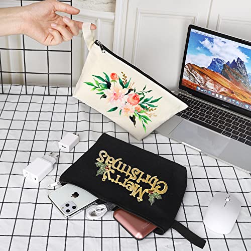 10 Pieces Cotton Canvas Makeup Bag with Bottom, Multi Purpose Cosmetic Bag with Zipper MN-WB07 Wb07