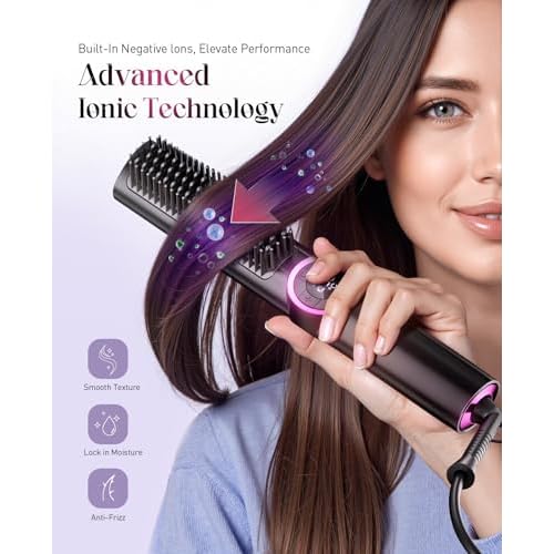 Hair Straightener Brush for Women: Negative Ionic 3-in-1 Curling & Straightening Brush, Ceramic Hot Comb with 15 Temps for Hair Styling
