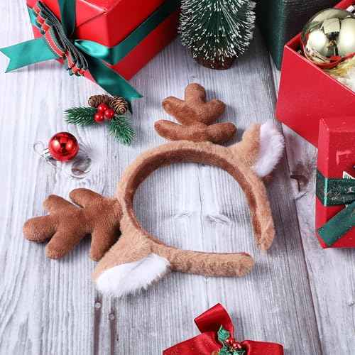 Reindeer Antlers Headband, Deer Antlers Headband Hair Accessories Christmas Headbands for Women Holiday Party Cosplay Costume(Brown)