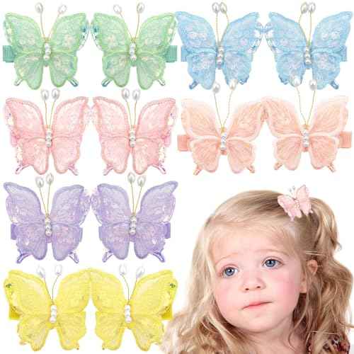 12 PCS Girls Butterfly Hair Clips,with pearl Glitter Barrettes Butterfly Non-Slip Hair Clips,Girls Hair Accessories for Birthday Christmas Day Gift
