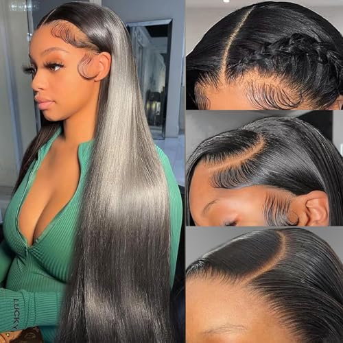 Straight Lace Front Wigs Human Hair 180% Density 13x4 HD Transparent Lace Frontal Human Hair Wigs for Women 180% Density Glueless Wigs Human Hair Pre Plucked Natural Black Color 20inch