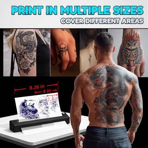 New Tattoo Stencil Printer - Fits A4-A8 Width Thermal Paper, Portable Wireless Bluetooth Thermal Tattoo Kit, Includes 10 Transfer Papers, for Artists & Beginners, Phones/Tablets/PC - Black