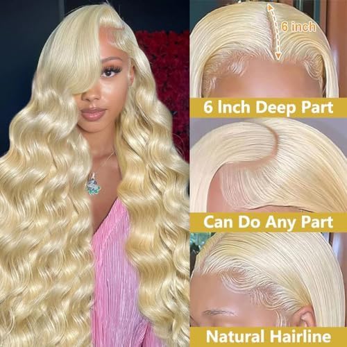 Koiaskral 613 Lace Front Wig Human Hair 20 Inch 200% Density Body Wave 13x6 HD Transparent Lace Pre-Plucked with Baby Hair
