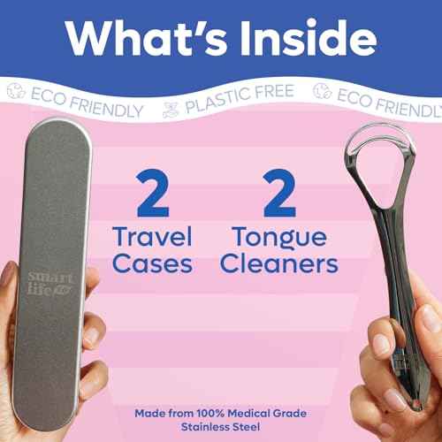 Tongue Scraper For Adults - Dual Head Stainless Steel Tongue Cleaner Travel Metal Case | Bad Breath Mouth Treatment | Best Disposable Metal Plastic-Free Scrubber | Oral Care Hygiene Essential Kit, 2pk