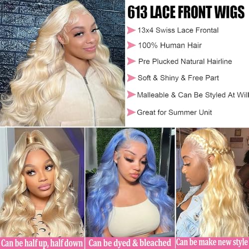 613 Lace Front Wig Human Hair 30 Inch 13x4 Blonde Wigs Human Hair Pre Plucked Body Wave Blonde Lace Front Wigs Human Hair 180% Density 613 HD Glueless Lace Frontal Wig Human Hair for Women