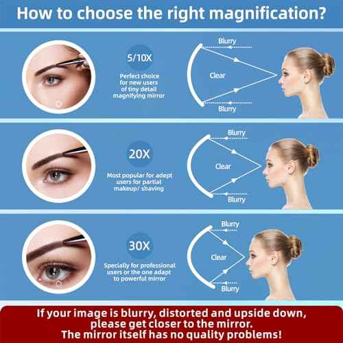 30x Magnifying Mirror with Light, Large 6" Rechargeable Lighted 30x Magnified Mirror with Suction Cups & Table Stand, 3 Color Modes Dimmable Light up Travel Magnifying Makeup Mirror High Magnification