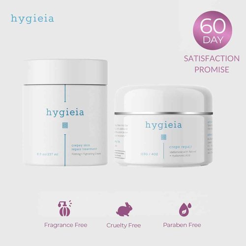 Hygieia + Eternal Youth Bundle - Crepey Skin Repair Cream 4 OZ & Full Body Moisturizing Cream 8 OZ - Revitalizes & Nourishes Dull, Dry & Textured Skin