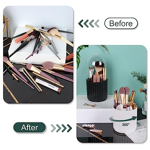 JessLab Makeup Brush Holder Organizer with Lid, 360 Degree Rotatable Makeup Brush Organizer Spinning Cosmetics Holders Brush Storage Box Display for Bathroom Vanity Countertop, White