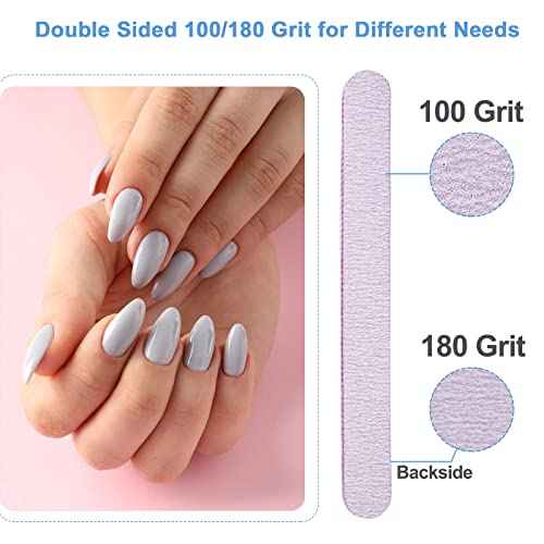 50 Pcs Nail File, Emery Board Nail Files for Acrylic Nails and Natural Nails, 100/180 Grit Double Sided Fingernail File Gel Nail Professional Reusable Washable Manicure Pedicure Kit Set Gray