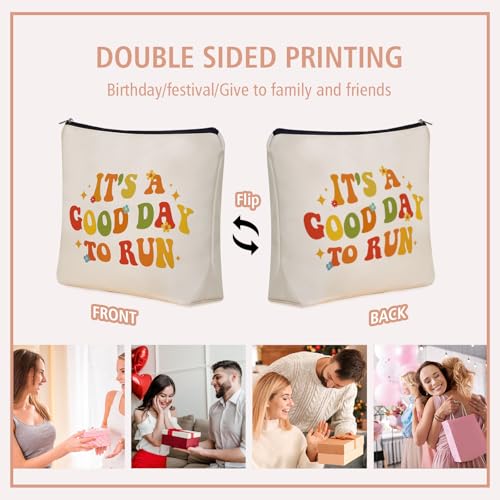 Running Christmas Gifts Makeup Bag: Cute Cosmetic & Toiletry Pouch It's a Good Day To Run For Girls & Womens Runner, Nieces, Girlfriends, Mom, Coworkers.Ideal Gift for Travel, Birthday