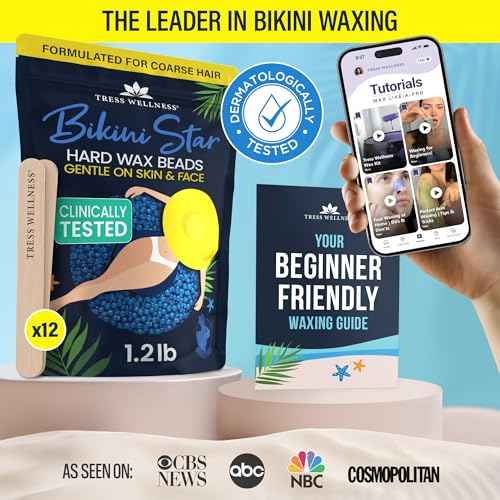 Tress Wellness Wax Beads for Sensitive Skin - Safe for Face & Skin - Dermatologically Tested - At-Home Kit for Face, Bikini, Brazilian & Full Body - Bikini Star 1.2lb