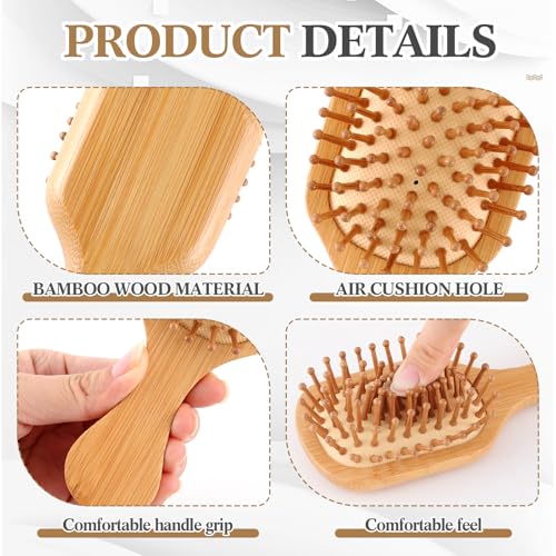 6 Pack Mini Bamboo Hair Brush Bulk Pocket Travel Small Hairbrush Long Short Wet Dry Hair Scalp Massage Gifts for Wedding Bridesmaid Party Favors for Women Men (Square)