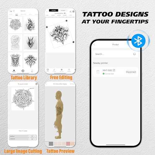 Neebol Tattoo Stencil Printer with LED Screen, Wireless Tattoo Printer Machine, 10pcs Stencil Paper, Bluetooth Portable Tattoo Machine for Artists & Beginners, Compatible with Smartphone & PC