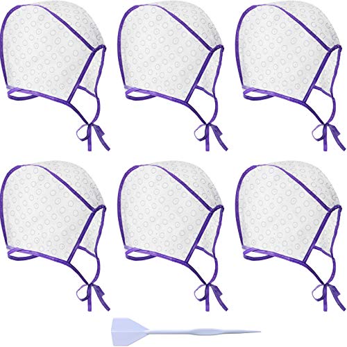 6 Pieces Highlighting Cap Hair Frosting Cap Highlight for Dye Color Bleach with Plastic Hooks Hair Coloring Salon Hairdressing Tool Kit Supplies(Purple)