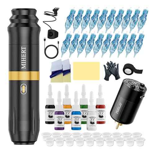 Tattoo Gun Kit with Wireless Rotary Tattoo Machine, 1500mAh Battery, 20 Tattoo Cartridge Needles, 7 Tattoo Inks, Tattoo pen for Beginners and Professionals (TK-SZ-BG01)