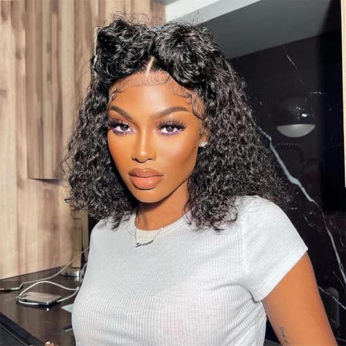 Kinky Curly Lace Front Wigs 13x6 HD Lace Front Wig for Women Short Curly 14 Inch Pre Plucked with Baby Hair 12A 180% Afro Human Hair Wigs