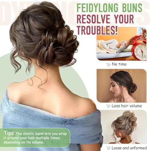 2 PCS Messy Bun Hair Piece Wavy Curly Hair Bun Scrunchies Extensions Synthetic Chignon Thick Updo Hairpieces for Women Girls(Dark Brown Mix Light Auburn)