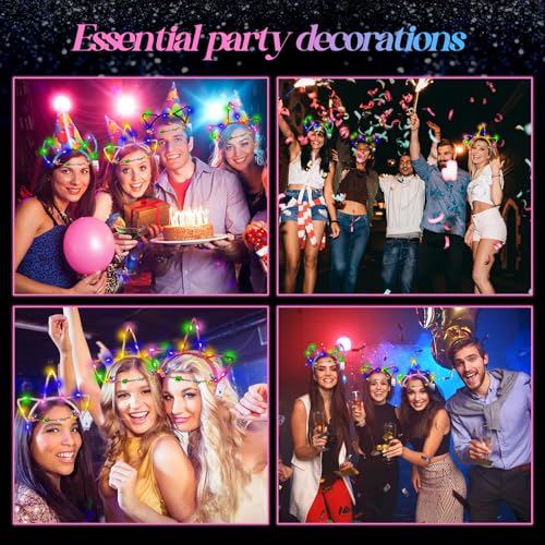 Xinnun 50 Pcs LED Cat Ear Headbands Bulk, Light up Flower Headband Glow Crown Rabbit Ear Head Accessories for Glow in the Dark Party (Unicorn)