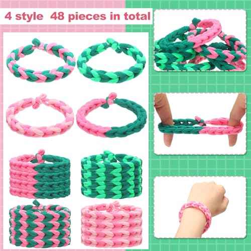 48 Set Pink and Green Party Favor Wizard Bracelets Friendship Gift Bulk for Women Witch and Princess High Elastic Hair Tie Hair Accessory Decoration for Birthday Party Christmas Bachelorette