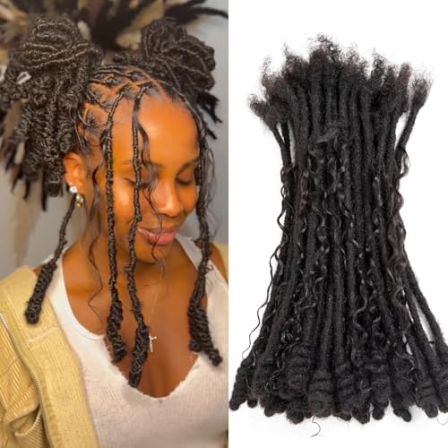 0.6 cm Human Hair Dreadlocks with Twist Ends 12 inch 30 Strands Boholocs Human Hair Handmade Dreadlock Extensions Natural Black Color Can Be Dyed Bleached Curled (1B#, 12 Inch-30 Strands)