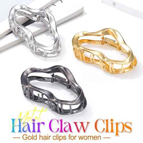BARTOSI Metal Claw Clips Gold Hair Clips Large Hair Claw Clip for Thick Hair Fashion Hair Accessories for Women and Girls (Pack of 3)