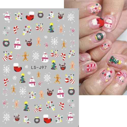 9 Sheets Christmas Nail Art Stickers 3D Self-Adhesive Winter Xmas Nail Decals Santa Claus Xmas Tree Snowman Elk Nail Design Stickers for Women Girls DIY Christmas Manicure Decoration Accessories