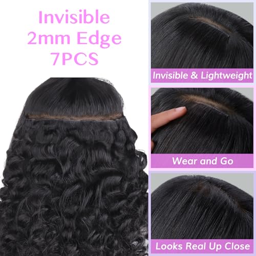 IDN BEAUTY Genius Weft Deep Wave Clip In Hair Extensions Human Hair For Black Girl Women, Virgin Hair Longer Lifespan, Invisible Seamless PU Weft Clip Ins, 14 Inch 100g 7Pcs Natural Black