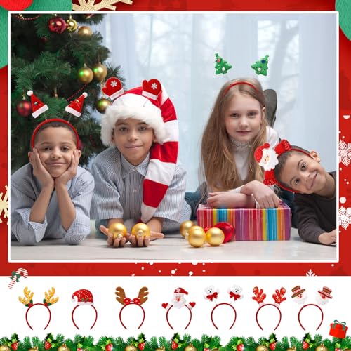 Giegxin 64 Pcs Christmas Headbands Holiday Headbands Santa Reindeer Antlers Christmas Accessories Head Hat Toppers for Adults Party Favors, 36 Designs