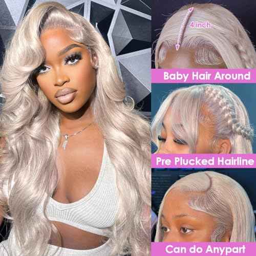 Pisenor 13x4 Grey Lace Front Wig Human Hair Body Wave Lace Frontal Wigs Human Hair HD 180% Density Transparent With Baby Natural Hairline Pre Plucked Lace Front wigs (22 inch)