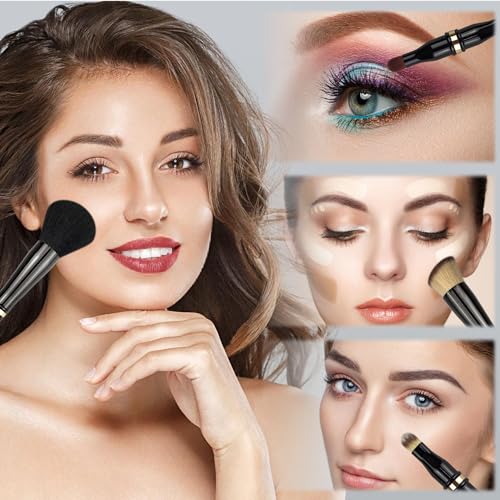 4 in 1 Makeup Brush Set - All in One Powder/Blush, Foundation, Blending & Eyeshadow Brushes, Compact & Travel Essential