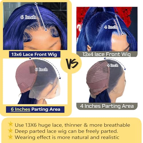 Blue Lace Front Wigs Human Hair 13x6 Dark Blue Body Wave Lace Front Wig Human Hair Pre Plucked180% Density Royal Blue Hd Lace Frontal Glueless Wigs Human Hair for Black Women 22 Inch