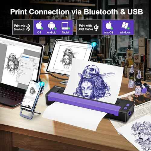 Tattoo Stencil Printer Bluetooth, Wireless Tattoo Printer Machine, Thermal Copier Printer with Transfer Paper, Tattoo Machine Kit for Tattoo Artists, Compatible with Android, iOS & Windows