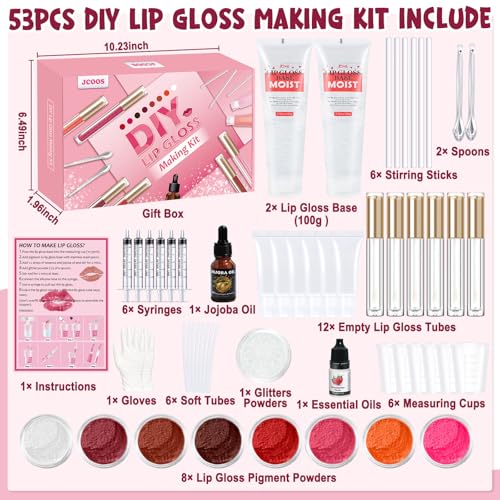 JCOOS Diy Lip Gloss Kit, Lip Gloss Making Kit, LipGloss Making Kit Make Your Own Lip Gloss Making Supplies, Shimmery LipGloss Base, Empty Tubes, Jojoba Oil, Women Teen Girl Gifts Trendy Stuff